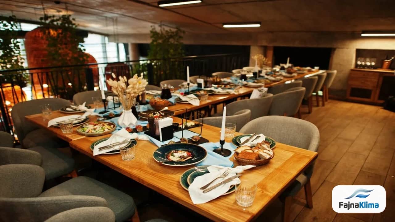 Sala restauracyjna i zaplecze kuchenne z zaplanowaną klimatyzacją