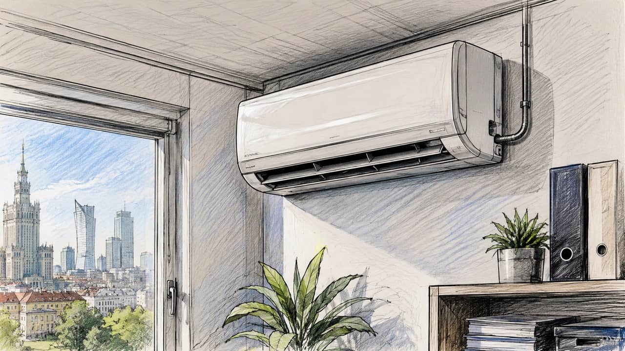 Klimatyzacja w biurze jako wsparcie komfortu pracy latem w kontekście przepisów BHP dotyczących temperatury.
